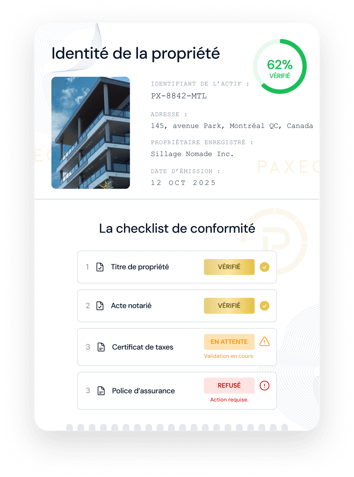 Interface du passeport numérique